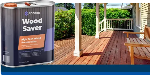 Wood Rejuvenation Product on a Sunlit Wooden Deck with Benches